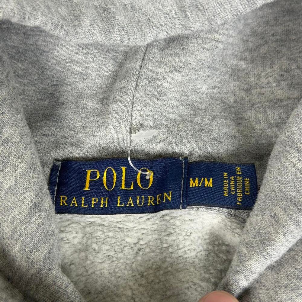 Polo Ralph Lauren Polo Bear Hoodie Gray Men’s Medium 2000s Embroidered Flag - Picture 2 of 5